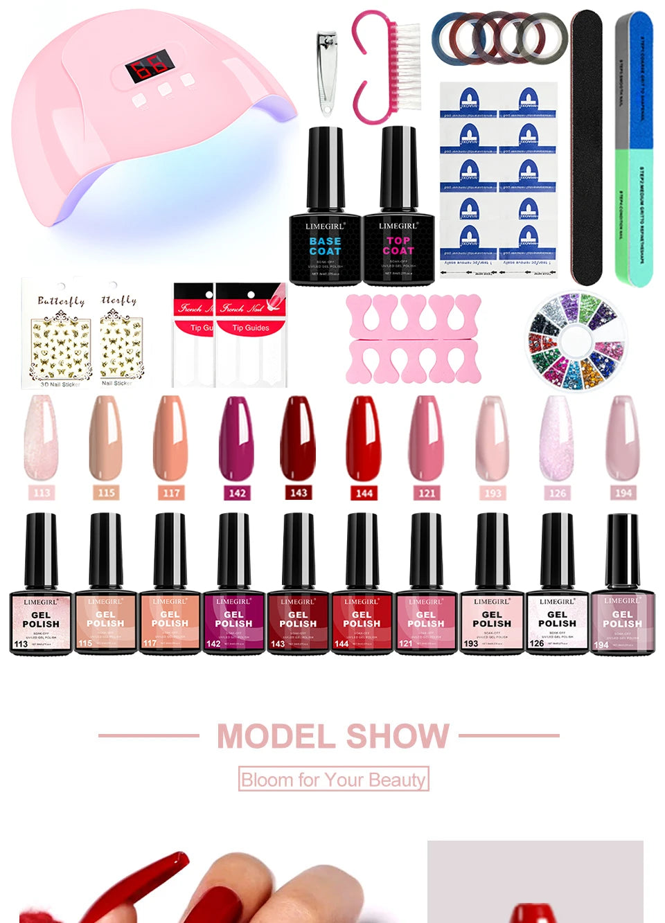 LIMEGIRL Gel Nail Polish Kit UV Soaking Gel Primer Polish Manicure Kit with UV LED Lamp Dryer Semi-Permanent Gel Varnish Kit