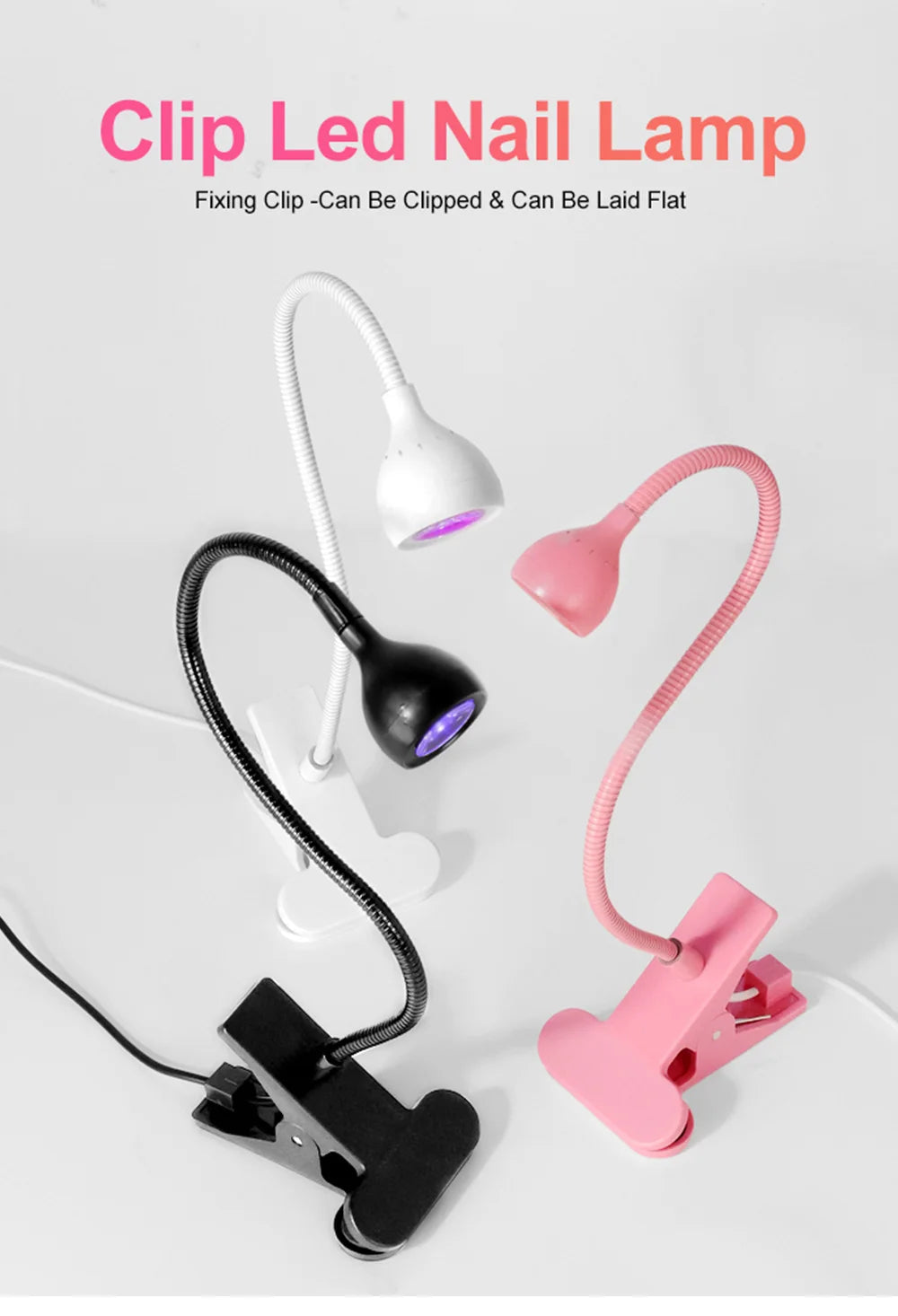 Nail LED UV Lamp for Drying Gel Nails Polish Clip-On Flexible Desk Mini Portable USB Nail Lamp UV Light Dryer for Manicure Salon