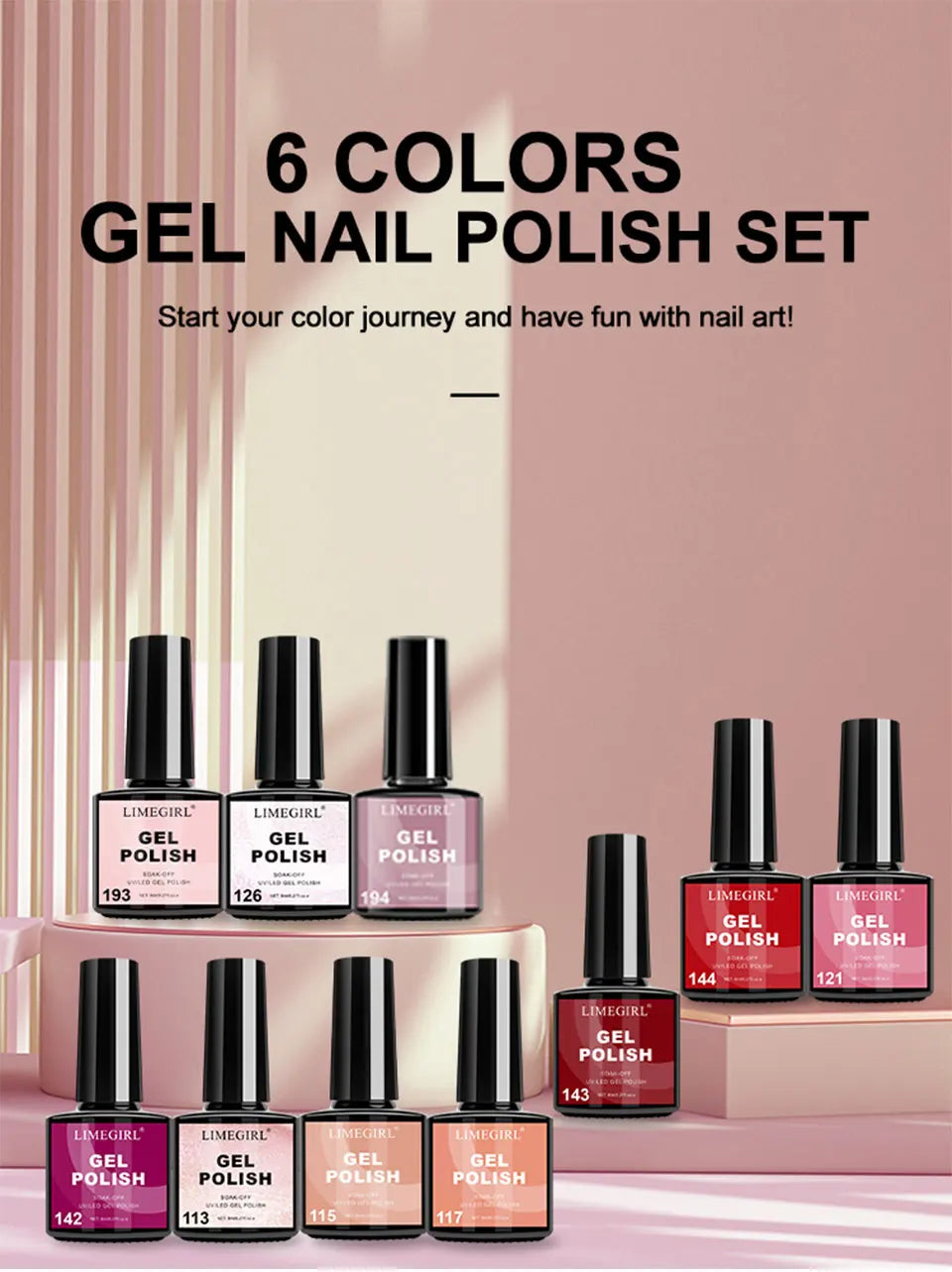 LIMEGIRL Gel Nail Polish Kit UV Soaking Gel Primer Polish Manicure Kit with UV LED Lamp Dryer Semi-Permanent Gel Varnish Kit