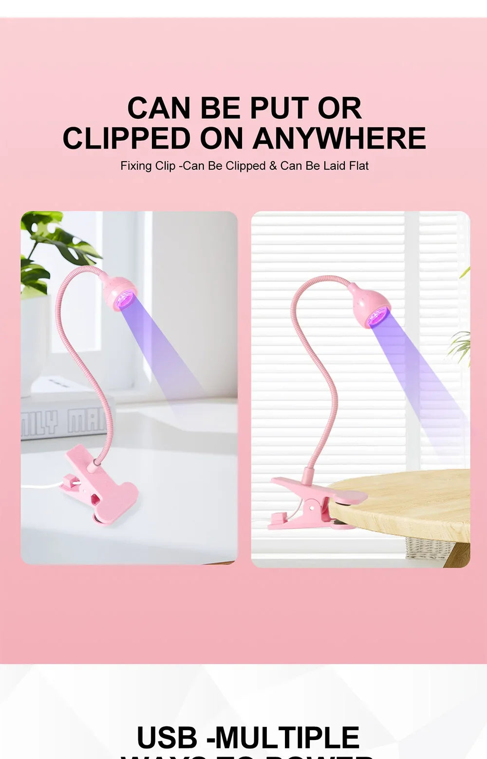Nail LED UV Lamp for Drying Gel Nails Polish Clip-On Flexible Desk Mini Portable USB Nail Lamp UV Light Dryer for Manicure Salon