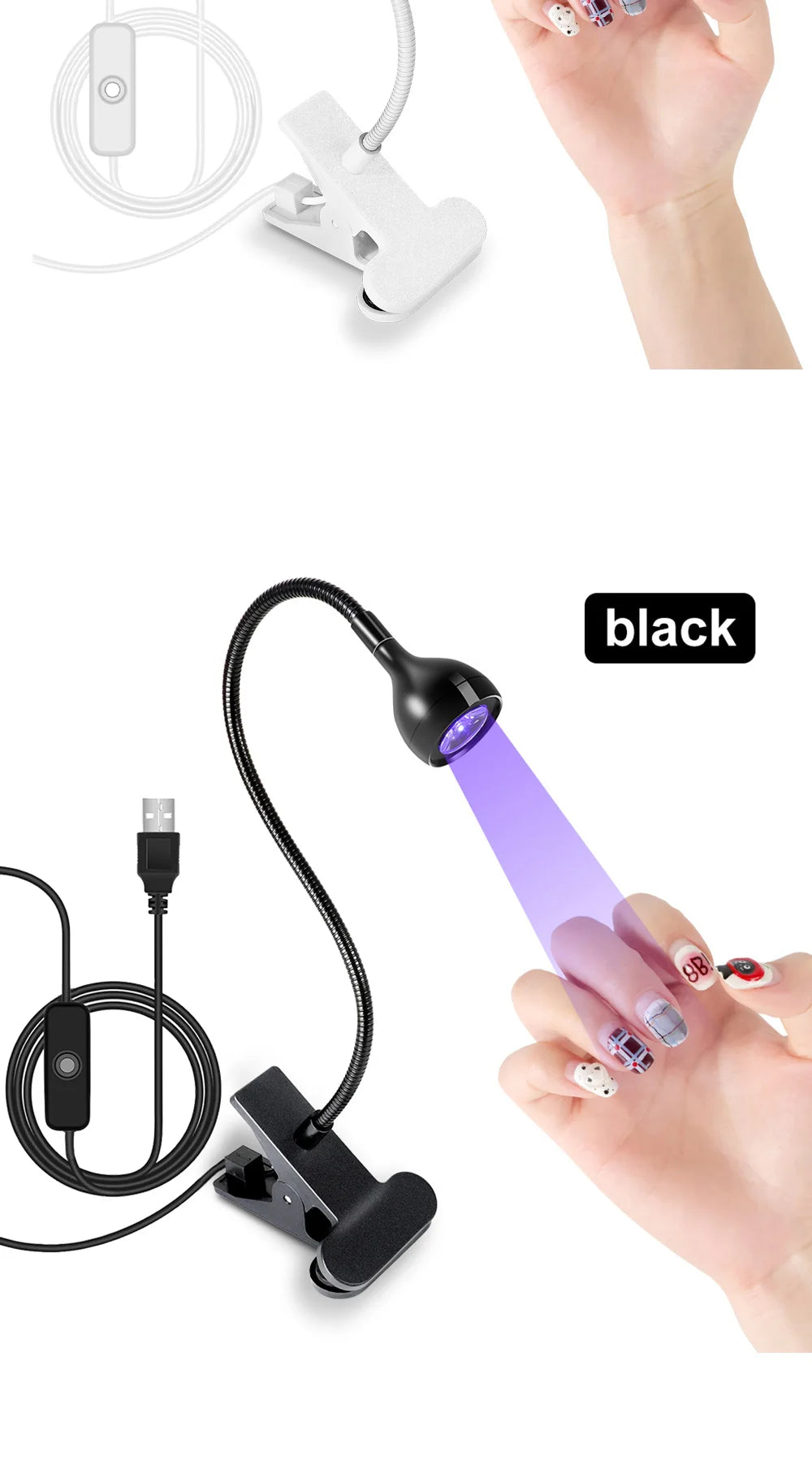 Nail LED UV Lamp for Drying Gel Nails Polish Clip-On Flexible Desk Mini Portable USB Nail Lamp UV Light Dryer for Manicure Salon