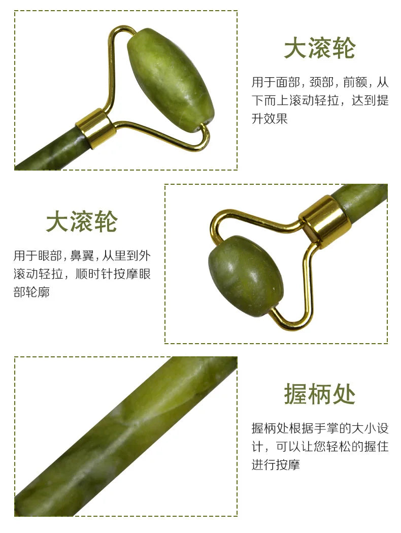 Natural Jade Roller Massager for Face Body Back Foot Massage Roller Facial Liftting Anti-wrinkle Double-end Gua Sha Jade Stone