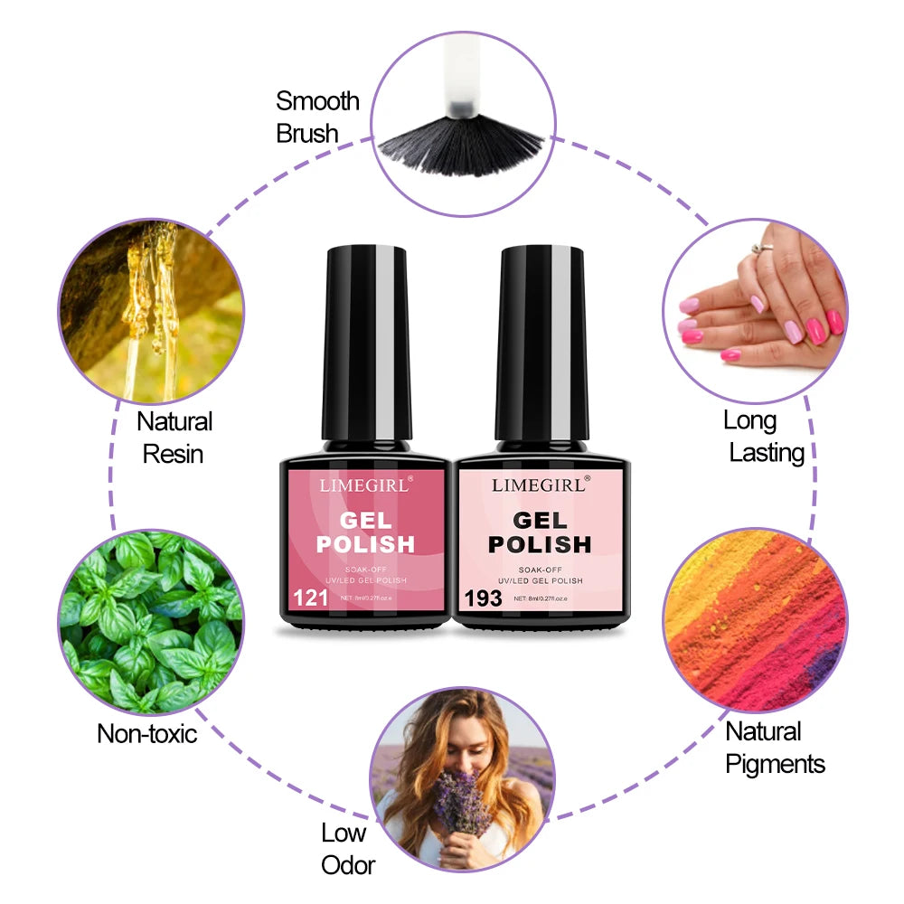 LIMEGIRL Gel Nail Polish Kit UV Soaking Gel Primer Polish Manicure Kit with UV LED Lamp Dryer Semi-Permanent Gel Varnish Kit
